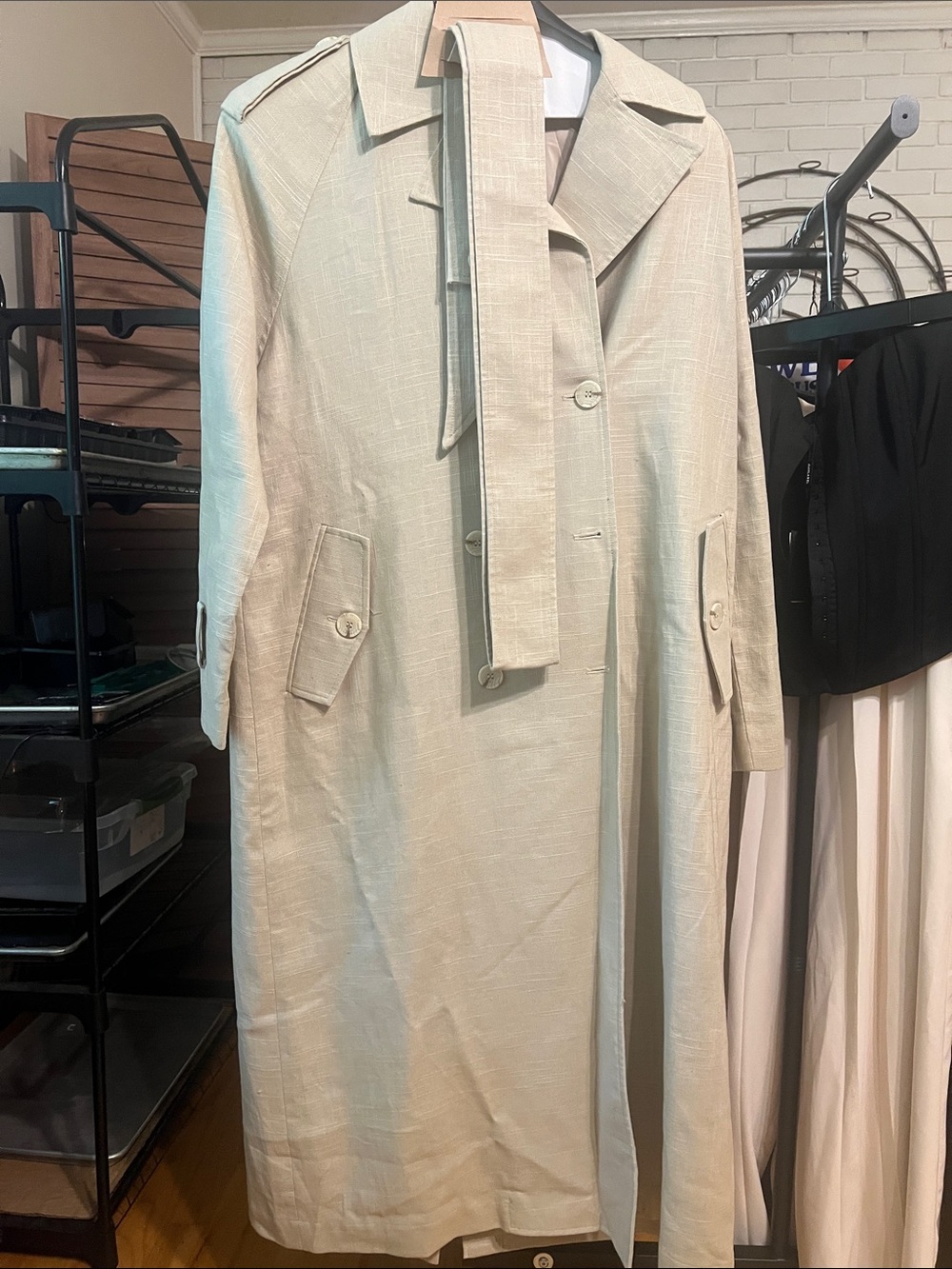 Light Beige Women's Trench Coat with Tie Belt
